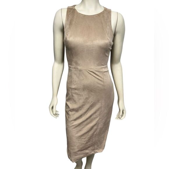 NWT Metaphor Tan Sleeveless Bodycon Suede Dress Below Knee Microfiber Spandex - Picture 1 of 10
